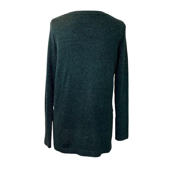 H&M Sweater Womens Medium Green Metallic Thread High Low Slit Pullover - Picture 2 of 8
